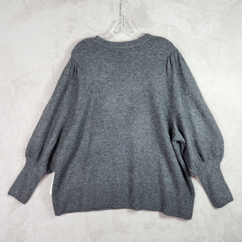 CeCe Bow Embellished Sweater Womens 2X Grey Rhinestone Puff Sleeve Coquette - Picture 2 of 9